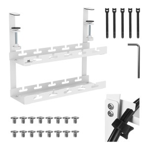 Organizer podbiurkowy na kable Maclean MC-104 W, max. obciążenie 5kg, 2 poziomy, biały