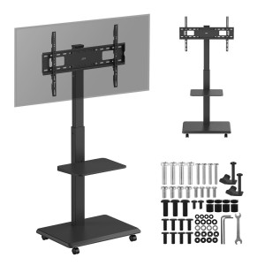 Stand-wózek do TV ERGO OFFICE ER-304 B max. obciążenie 50kg / 5kg półka, max. VESA 600x400, wbud. listwa zasil., czarny