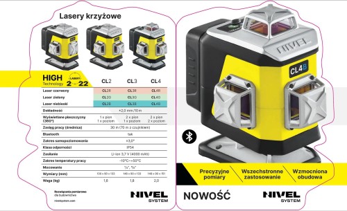 Laser krzyżowy NIVEL SYSTEM CL4R 4x360 wiązka czerwona - 2694572