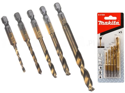 MAKITA ZESTAW WIERTEŁ DO METALU HSS-TIN 1/4" HEX  /5szt. - 2669379