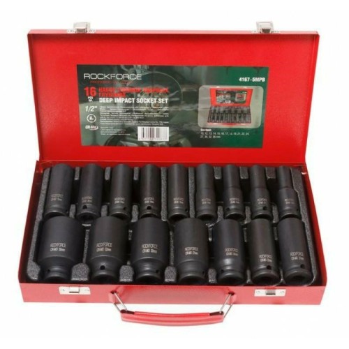 Zestaw nasadek udarowych ROCKFORCE dł. 6-K 16 szt. 1/2" 10-36mm z walizką - 2693156