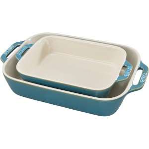 Zestaw 2 prostokątnych półmisków ceramicznych STAUB 40511-924-0 - antyczny turkusowy