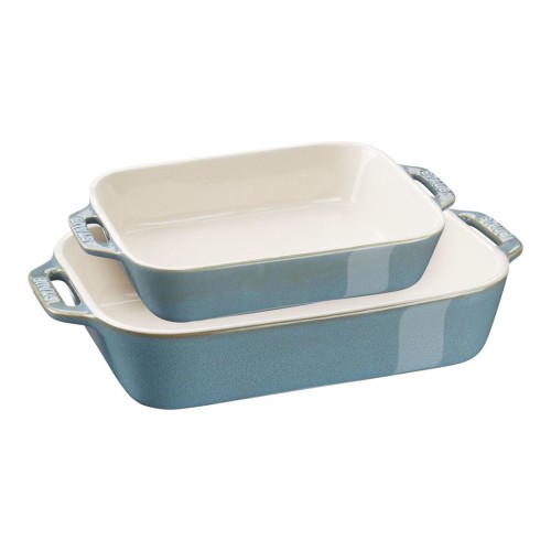 Zestaw 2 prostokątnych półmisków ceramicznych Staub - Antyczny turkusowy - 2695117