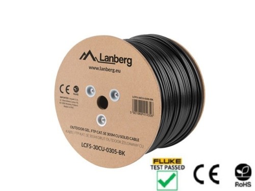 KABEL LAN FTP KAT.5E 305M DRUT OUTDOOR ŻELOWANY CU CZARNY FLUKE PASSED LANBERG - 2697007