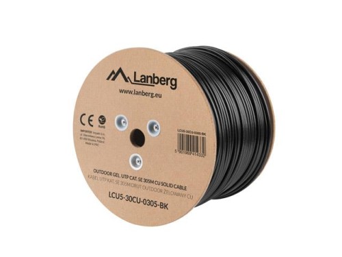 KABEL LAN UTP KAT.5E 305M DRUT OUTDOOR ŻELOWANY CU CZARNY FLUKE PASSED LANBERG - 2697013
