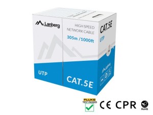 KABEL LAN UTP KAT.5E 305M DRUT CU SZARY CPR FLUKE PASSED LANBERG