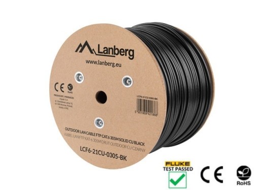 KABEL LAN FTP KAT.6 305M DRUT OUTDOOR CU CZARNY FLUKE PASSED LANBERG - 2697019