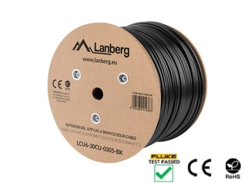 KABEL LAN UTP KAT.6 305M DRUT OUTDOOR ŻELOWANY CU CZARNY FLUKE PASSED LANBERG - 2697022