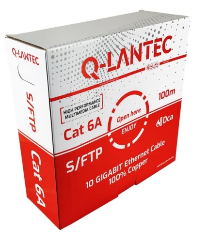 Q-LANTEC Kabel S/FTP kat.6A, sieciowy, skrętka, LSOH, Dca 4x2x23 AWG, 10Gb/s, szary, 100m (KIS6ALSOH100DQ) - 2665260