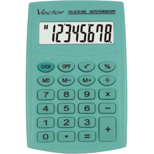 Vector Kalkulator kieszonkow KAV VC-210 GN, 8- cyfrowy ,64x98,5mm, jasnozielony - 2705720