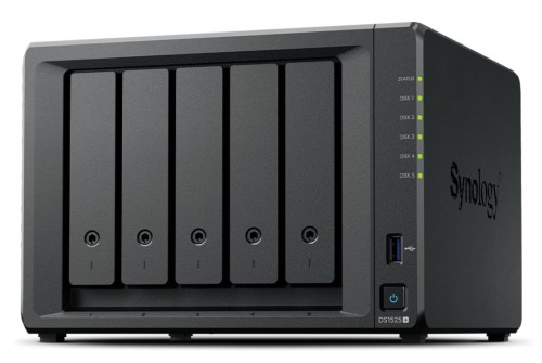 NAS Synology DS1525+, Tower, 5x 2.5"/3.5" SATA + 2x M.2 2280 NVMe SSD, AMD Ryzen V1500B, 8GB DDR4 (max.32GB), 2x 2.5GbE RJ-45, 2x USB 3.2, adapter 120W - 2711065