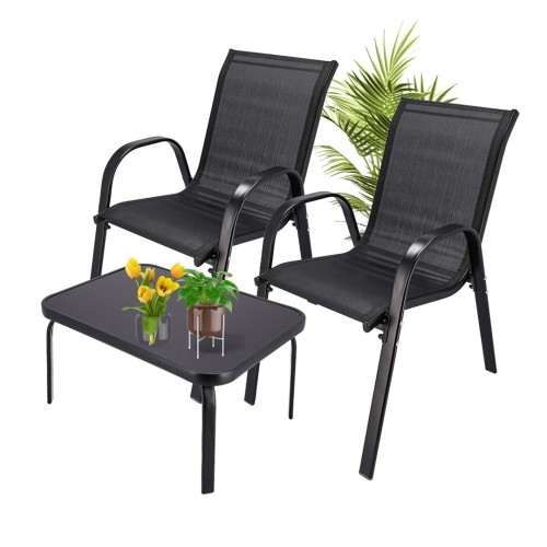 Klasyczny zestaw mebli ogrodowych Black Forest tekstylen dwa krzesła + stolik czarny - 2713509