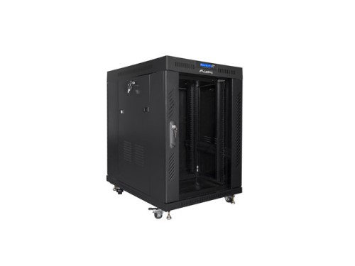 Szafa instalacyjna rack stojąca 19" 15U 600x800 czarna drzwi szklane LCD Lanberg (Flat Pack) V2 - 2699880