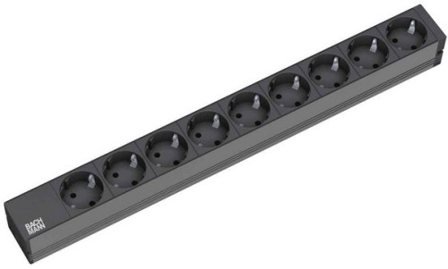 Bachmann 19"-Steckdosenleiste ALU 1HE, 9-fach 35?, schwarz, 2,0m, ohne Schalter - 2720713