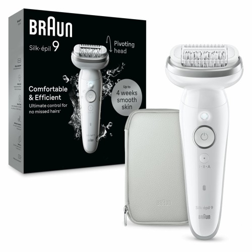 Depilator Braun Silk-épil 9 9-011, srebrny, biały, 40 pęsety, MicroGrip, 0,5 mm, bateria, wbudowana bateria - 2738540