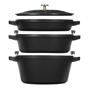 Zestaw 3 naczyń żeliwnych z pokrywką STAUB 40508-386-0 - czarny 24 cm (WYPRZEDAŻ)