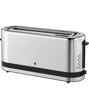 Toster WMF, 2 krążki, kolor srebrny, stal szlachetna, moc 900 W, napięcie wejściowe AC 220-240 V, częstotliwość 50/60 Hz, szerokość 366 mm, głębokość 110 mm, wysokość 156 mm