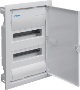 Rozdzielnica podtynkowa z drzwiami metalowymi, 2 rzędy, 24 moduły, IP30, QC, HAGER Volta VU24AT