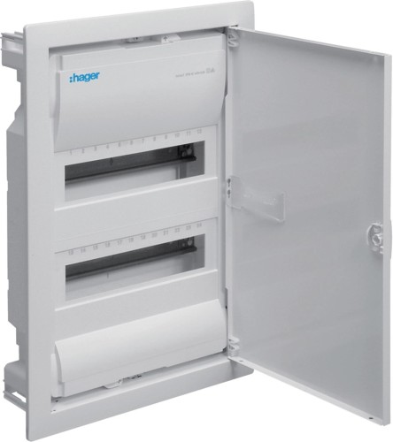 Rozdzielnica podtynkowa z drzwiami metalowymi, 2 rzędy, 24 moduły, IP30, QC, HAGER Volta VU24AT - 2741964