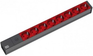 Listwa zasilająca Bachmann 48.30cm (19") ALU, 8-drożna, do UPS z IEC IEC IEC320 C14 (do systemów UPS), zasilający 2 m, 1U,, 8 czerwonych gniazd z uziemieniem, bez wyłącznika, z bezpiecznikiem drobnym