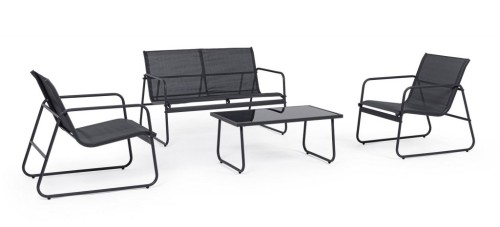 Zestaw mebli ogrodowych Black Forest tekstylen dwa krzesła + leżanka + stolik rozkładany czarny - 2750019
