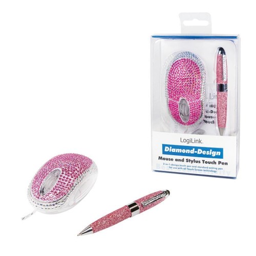 Mysz przewodowa LogiLink ID0124 Diamond optyczna USB 800dpi różowa & TouchPen - 2746824