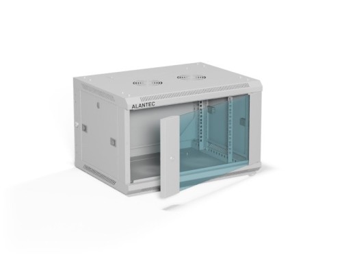 ALANTEC Szafa wisząca 19" 6U 600x450, drzwi szklane, kolor szary, do samodzielnego montażu - Flat Pack (SW-6U-600-450-01-SF) - 2772585