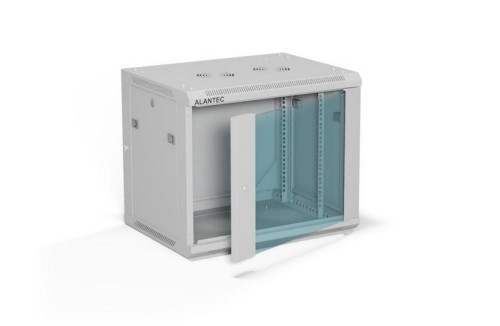 ALANTEC Szafa wisząca 19" 9U 600x450, drzwi szklane, kolor szary, do samodzielnego montażu - Flat Pack (SW-9U-600-450-01-SF) - 2772596