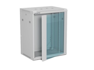 ALANTEC Szafa wisząca 19" 15U 600x450, drzwi szklane, kolor szary, do samodzielnego montażu - Flat Pack (SW-15U-600-450-01-SF)