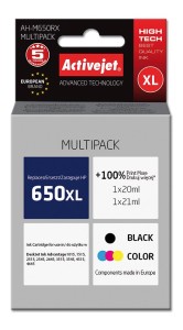 Activejet AH-M650RX Tusz (zamiennik HP 650 CZ101AE/CZ102AE; Premium; 1 x 20 ml, 1 x 21 ml; 1110 stron, czarny, kolor) (WYPRZEDAŻ)