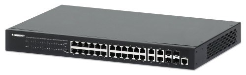 Switch zarządzalny Intellinet 24x 10/100/1000 Mbps PoE+ 370W+4x uplink Combo RJ45/SFP VLAN Rack 19" - 1397912