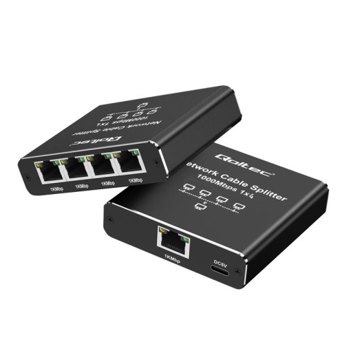 Switch niezarządzalny Qoltec mini rozdzielacz splitter 1x4 port RJ45 | 1000Mb/s | USB-C | Aluminium - 2755121