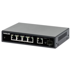 Switch niezarządzalny Intellinet 4x 10/100/1000 Mbps PoE+ 91W, Uplink 1x RJ45/1x SFP, Desktop