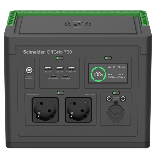 Przenośna elektrownia APC OffGrid 730, 738 Wh litowo-jonowa, LCD, 2 gniazda CEE 7/3 Schuko, Sinewave, 3 USB-A, 2 USB-C, Ładowarka bezprzewodowa - 2767969