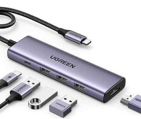 Ugreen Wielofunkcyjny HUB 5w1 USB-C  - HDMI 1.4 / 3 x USB-A / USB-C PD 100W CM511 - szary - 2778460
