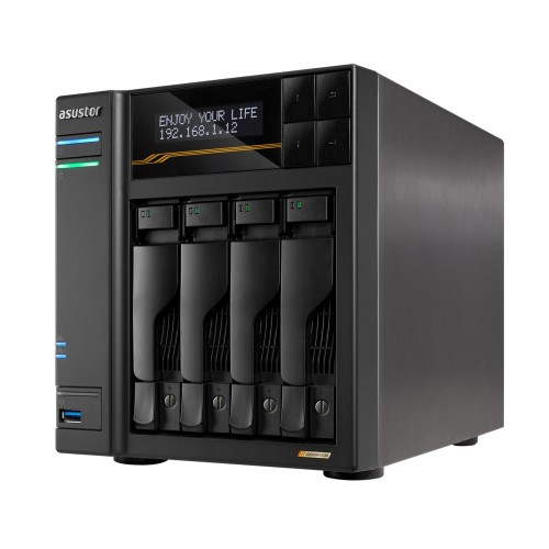 NAS Asustor AS6804T; Tower; 4x (3.5" SATA HDD/ 2.5" SSD); AMD Ryzen Embedded V3C14; 16G ECC DDR5 SODIMM (max. 64GB), 2x 10GbE, 2x 5GbE, 4x M.2 2280 NVMe PCIe 4.0, 2x USB4, 2x USB 3.2 Gen, 1x optional - 2790262