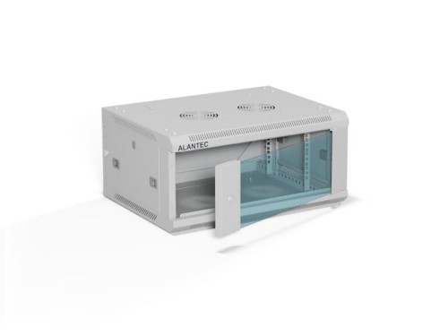 ALANTEC Szafa wisząca 19" 4U 600x450, drzwi szklane,  kolor szary, zmontowana (SW-4U-600-450-01-SA) - 2786369