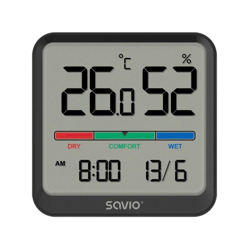 SAVIO STACJA POGODY BEZPRZEWODOWA, CZUJNIK TEMPERATURY I WILGOTNOŚCI, LCD, DO UŻYTKU WEWNĘTRZNEGO, UCHWYT MAGNES SAVCT-01/B - 2792370