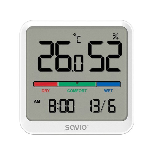 SAVIO STACJA POGODY BEZPRZEWODOWA, CZUJNIK TEMPERATURY I WILGOTNOŚCI, LCD, DO UŻYTKU WEWNĘTRZNEGO, UCHWYT MAGNES SAVCT-01/W - 2792375