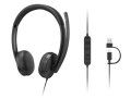 Przewodowy zestaw słuchawkowy VoIP Lenovo 5000 z mikrofonem, USB A/C, Czarny - 2798581