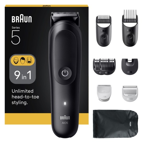 Zestaw do pielęgnacji Braun 9 w 1 All-in-One Series 5 AIO5540, bezprzewodowy, liczba stopni długości 14, czarny - 2793536