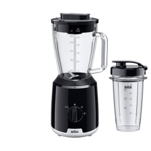 Mikser stojący Braun JB1051BK Household PowerBlend 1 ze szklaną nasadką blendera 1,5 l z kubkiem na wynos, gadżety kuchenne do kruszenia, przecierania i mieszania, funkcja kruszenia lodu, 2 prędkości