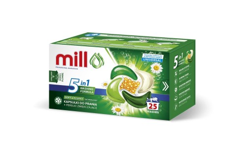 MILL PRO Kapsułki 5k do prania + perełki zmiękcz. UNIVERSAL 25szt (opak.zb 8szt.) - 2803006