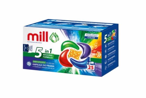MILL PRO Kapsułki 5k do prania + perełki zmiękcz. COLOR 25szt (opak.zb 8szt.) - 2803011