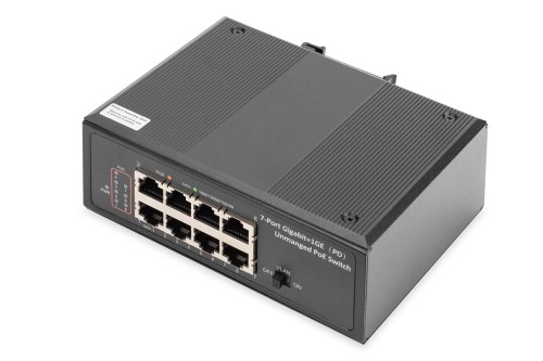 Switch przemysłowy 7-portowy Gigabit PoE+ z 1x PD, IEEE802.3af/at, DIN rail, rozszerzony zakres temp. - 2804129