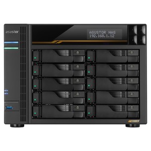 NAS Asustor AS6810T; Tower; 10x (3.5" SATA HDD/ 2.5" SSD); AMD Ryzen Embedded V3C14; 16G ECC DDR5 SODIMM (max. 64GB), 2x 10GbE, 2x 5GbE, 4x M.2 2280 NVMe PCIe 4.0, 2x USB4, 2x USB 3.2 Gen, 1x optional