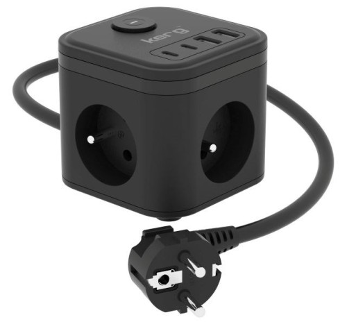 kerg smart – kostka zasilająca 3-gniazdowa + ładowarka USB-A+USB-C 1,5m 3×1,5mm2 H05VV-F 16A/250V~ - 2816775