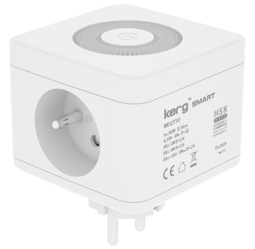 kerg smart – kostka zasilająca 2-gniazdowa + ładowarka USB-A+USB-C + lampka LED 16A/250V~ - 2816781