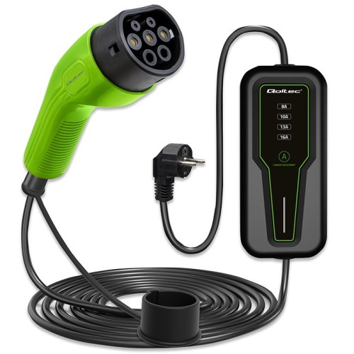 Qoltec Mobilna ładowarka do samochodu elektrycznego EV z regulacją 2w1 Typ2 | 3.5kW | 230V | LCD | Przenośna | 4m - 2816812
