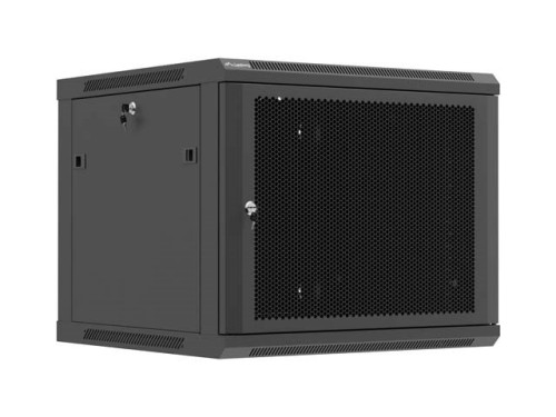 Szafa instalacyjna Rack 19" Lanberg 9U 600x600 wisząca czarna drzwi perforowane (flat pack) - 2809678